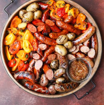 Grilled Sausages, Peppers and Potatoes